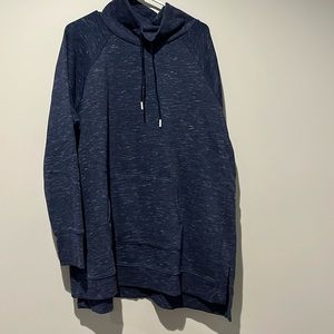 Heathered navy mock-neck tunic sweatshirt